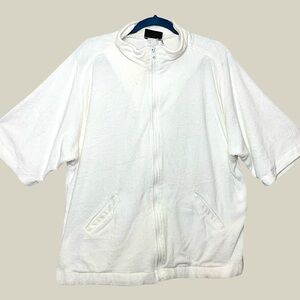 Vintage 80s Terry cloth Zip-Up Sweater Sz M/L Half Sleeve Pocket Retro Shirt